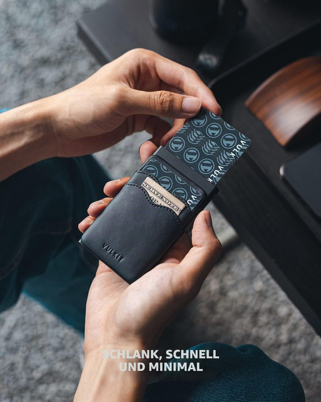 VULKIT Kreditkartenetui Minimalistische Slim Pop Up Geldbörse mit Lederschlitzen RFID-Blockierung fü