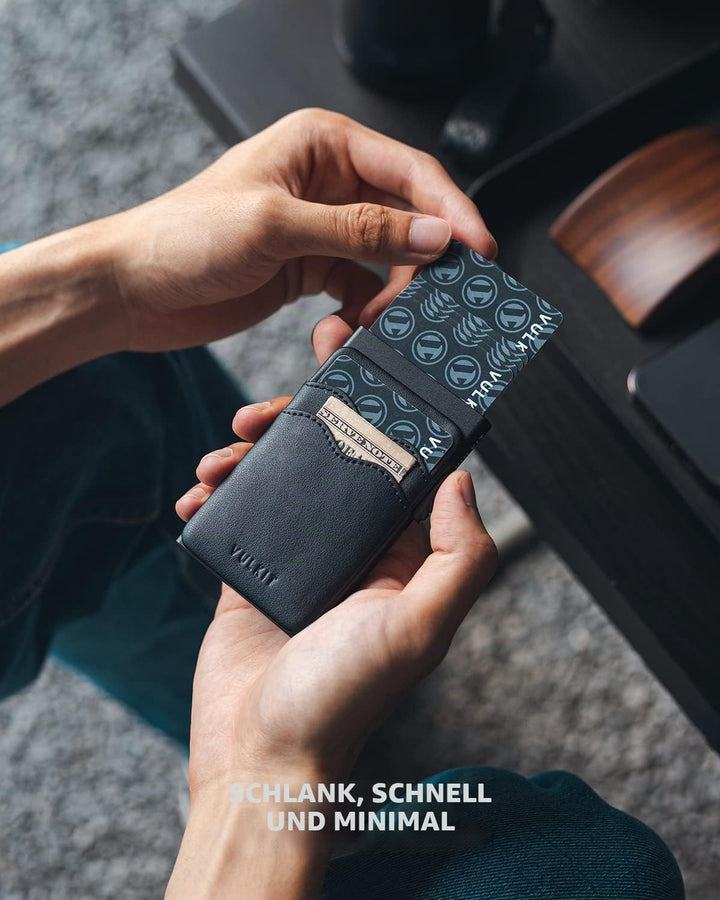 VULKIT Kreditkartenetui Minimalistische Slim Pop Up Geldbörse mit Lederschlitzen RFID-Blockierung fü