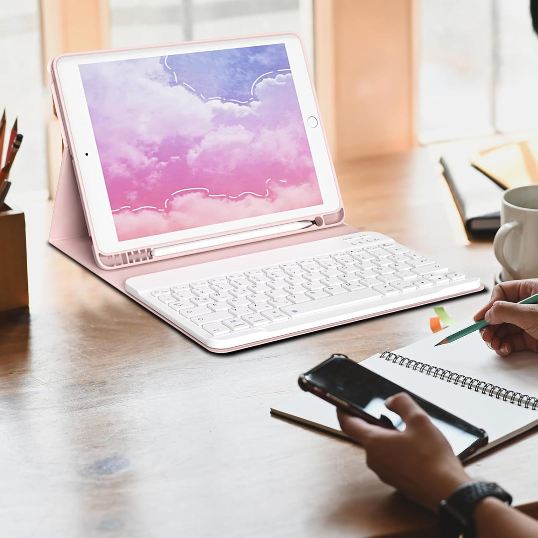 Hülle mit Tastatur für iPad 9./8./7. Generation 10,2 Zoll 2021/2020/2019, Abnehmbare kabellose Keybo