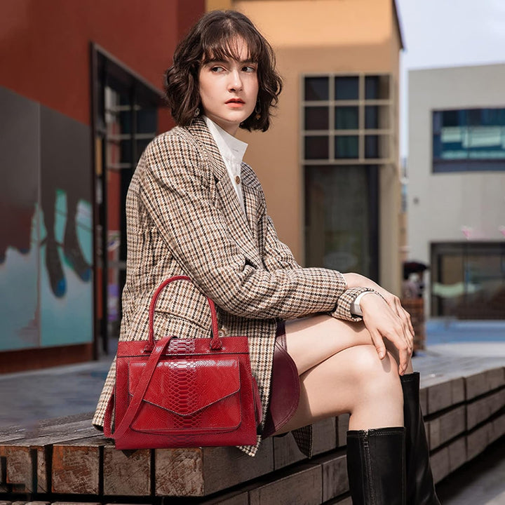 NICOLE &amp; DORIS Damen Handtaschen Krokodil Handtasche Henkeltasche Lackiert Krokodil Top Griff Henkel