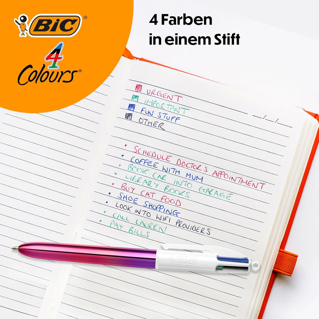 BIC 4 Farben Kugelschreiber Set 4 Colours Gradient, 5er Pack in Metallic-Farbverlauf, nachfüllbar, I