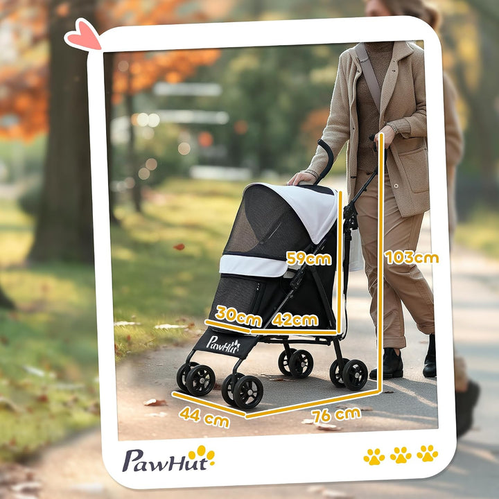 PawHut Hundewagen Hundebuggy klappbar für Hunde &amp; Katzen Katzenbuggy mit Netzfenstern, Schultergurt,