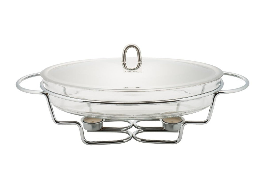 KINGHOFF Speisewärmer mit Glaseinsatz Warmhaltebehälter Kammer Silber (3.0L), 3.0L
