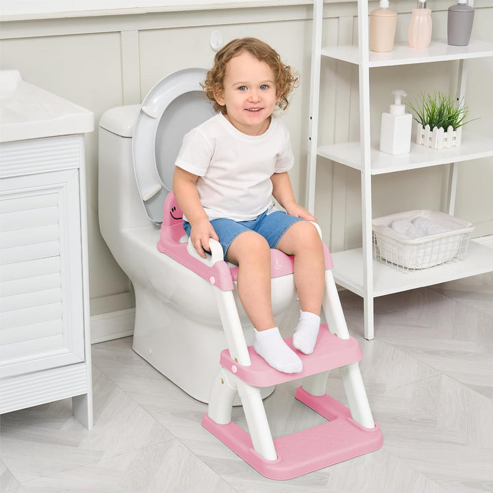 Toilettensitz Kinder mit Treppe – Höhenverstellbarer Kinder Toilettensitz mit Trittstufe &amp; Rückenleh