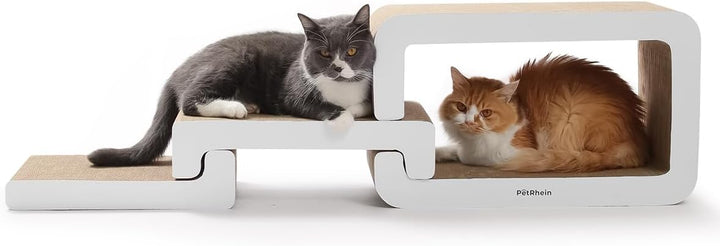 PetRhein 3-in-1 Kratzbrett, Gross XXL Kratzpappe für Katzen,Multifunktionales Kratzmöbel mit Rampe &