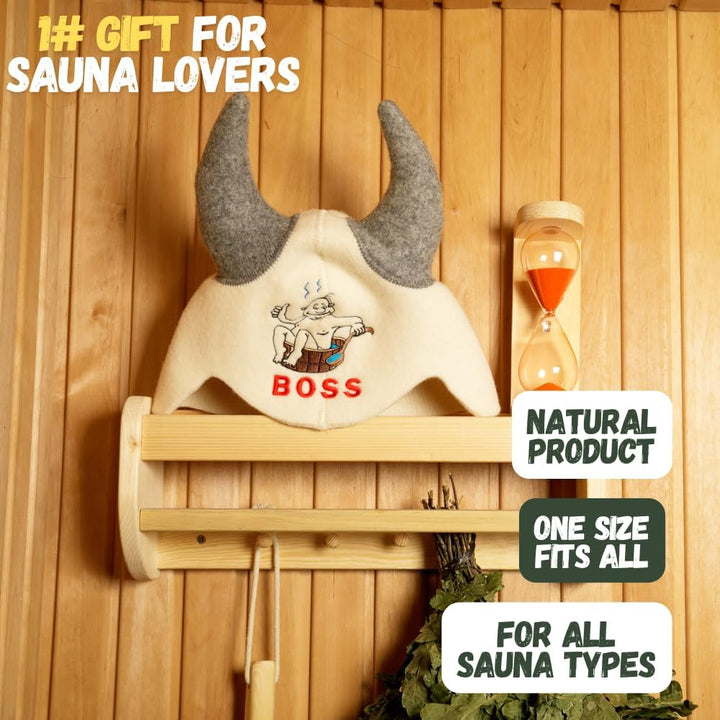 Natural Textile Saunahut 'Sauna Boss Devil' White Wollfilzmützen - Schützen Sie Ihren Kopf vor Hitze