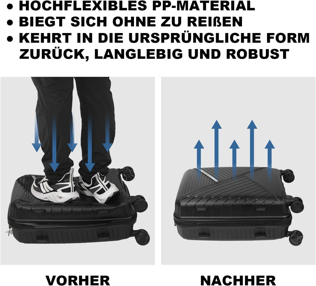 Hartschalen Kofferset 3-teilig aus Polypropylen, 55 cm 66 cm 74 cm (43L 65L 110L), Hochbelastbar, TS