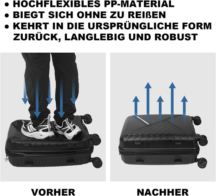 Hartschalen Kofferset 3-teilig aus Polypropylen, 55 cm 66 cm 74 cm (43L 65L 110L), Hochbelastbar, TS