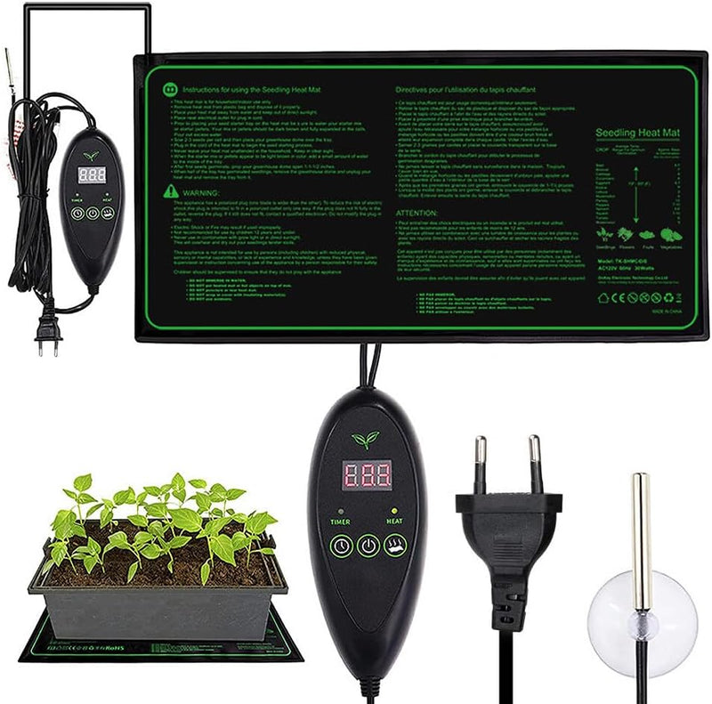 CJBIN Heizmatte Pflanzen mit Thermostat, Digitales Heizmatte Gewächshaus, 20*10in Wasserdichte Zeitg