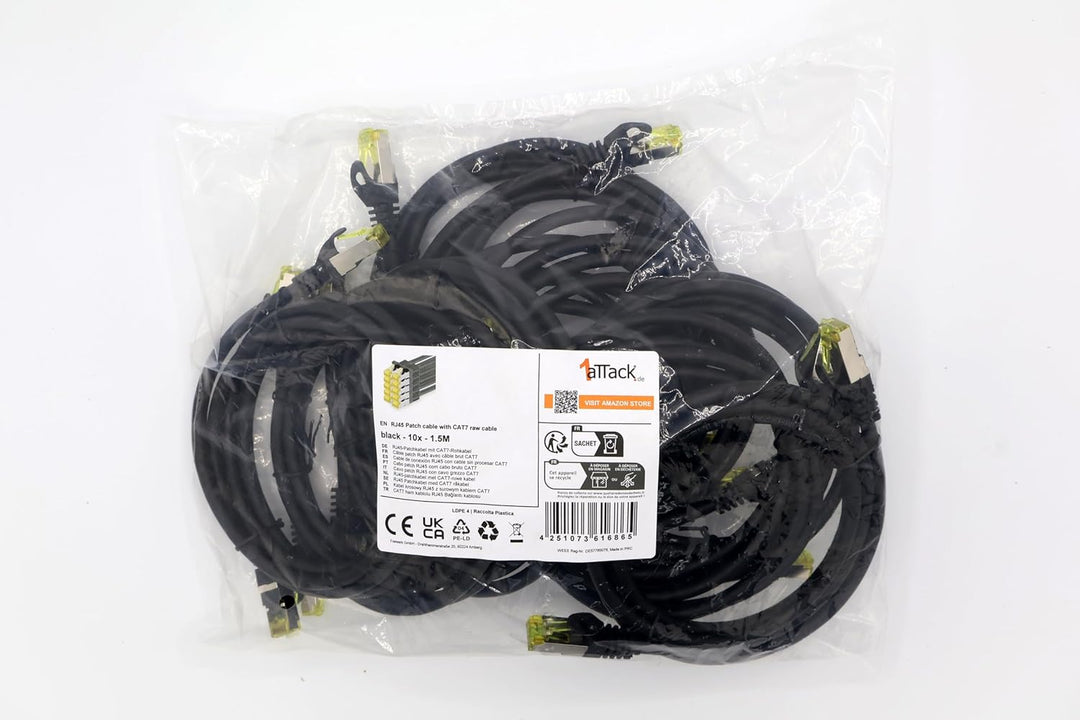 Cat.7 Netzwerkkabel 1,5m Schwarz 10 Stück Cat7 Ethernetkabel Netzwerk LAN Kabel Rohkabel 10 Gb s SFT