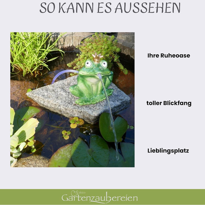 Storm's Gartenzaubereien Wasserspeier Frosch 16cm mit Solarpumpe aus Keramik für Miniteich - Balkon