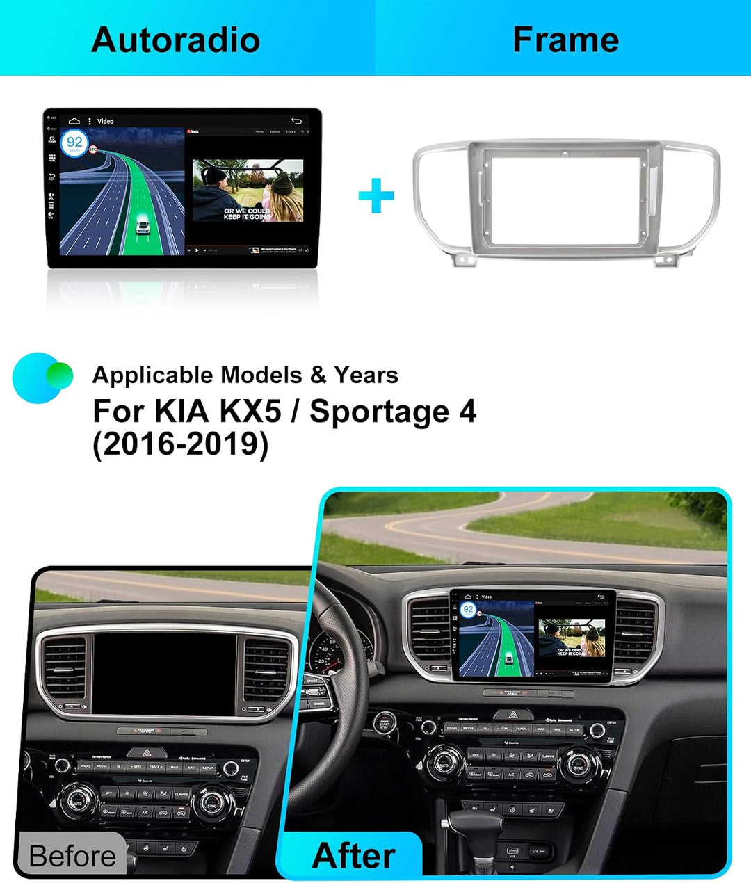 Android 15 IPS Autoradio Passt für KIA KX5 / Sportage 4 (2016-2019) - Eingebautes Kabellos CarPlay A