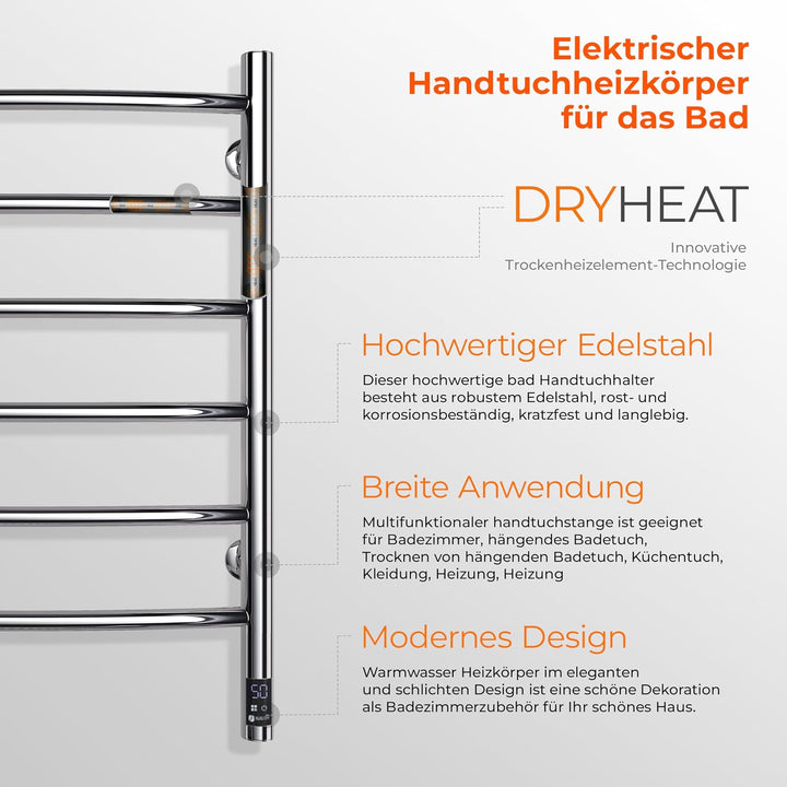 NAVIN Elektrischer Handtuchtrockner Camellia 480х600 mit Sensor und Timer Rechts - Edelstahl Kratzfe