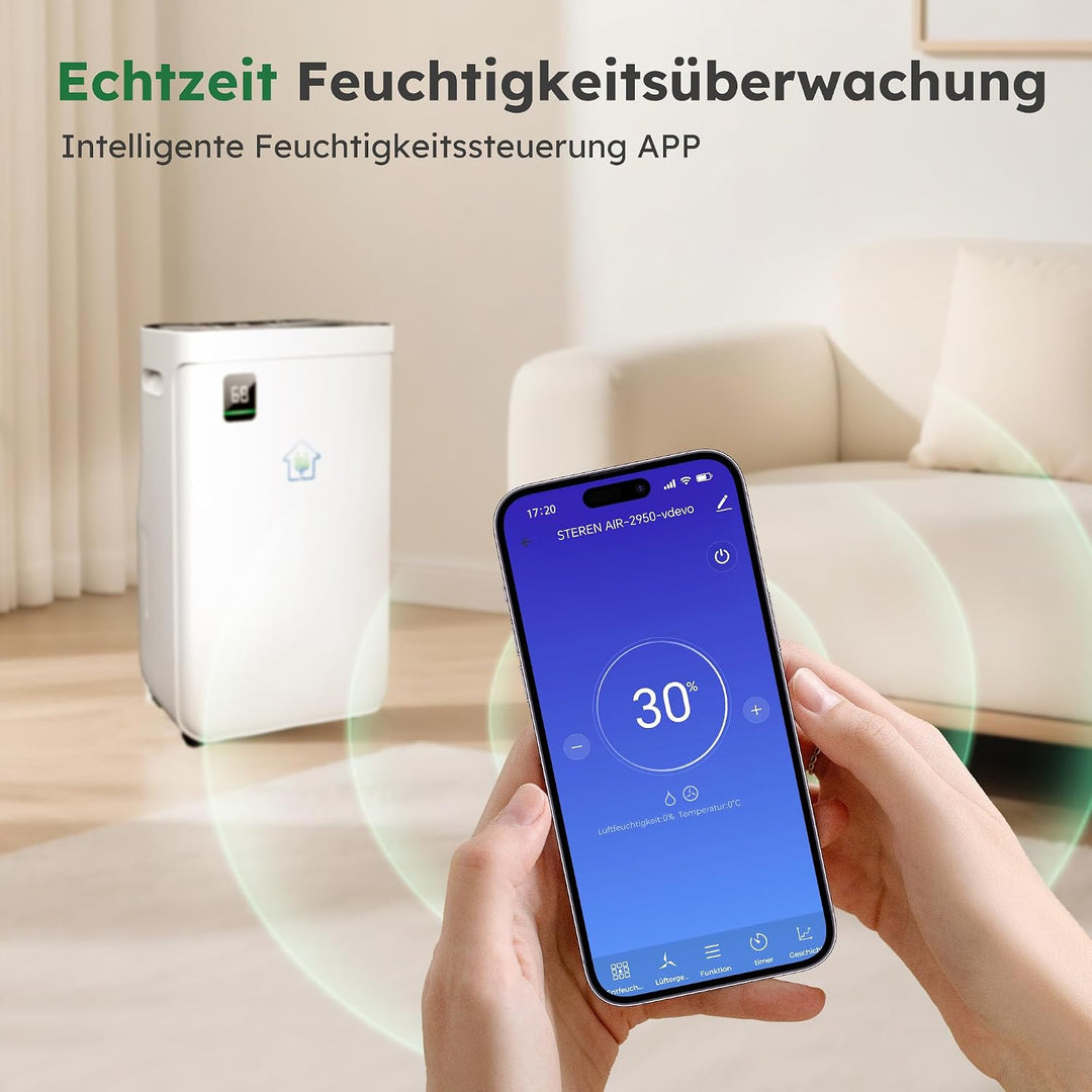 Luftentfeuchter 20 Liter/Tag für Räume von ca. 50 ㎡(120 m³) | Leiser Raumentfeuchter mit Touchpanel,