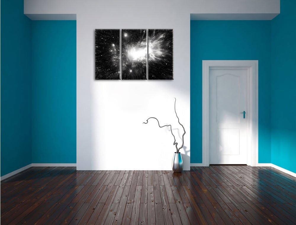 Pixxprint Ferne Galaxie im Sternenstaub Kunst Kohle Effekt 3-Teiler Leinwandbild 120x80 Bild auf Lei