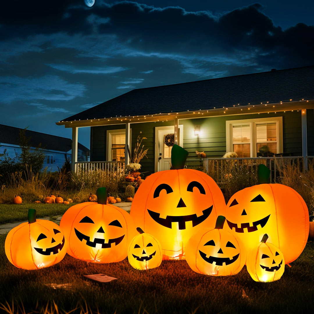 Solpex Halloween Deko, aufblasbar Kürbis Dekoration, 240 cm, 7 Kürbis-Set mit 21 LED Beleuchtung für