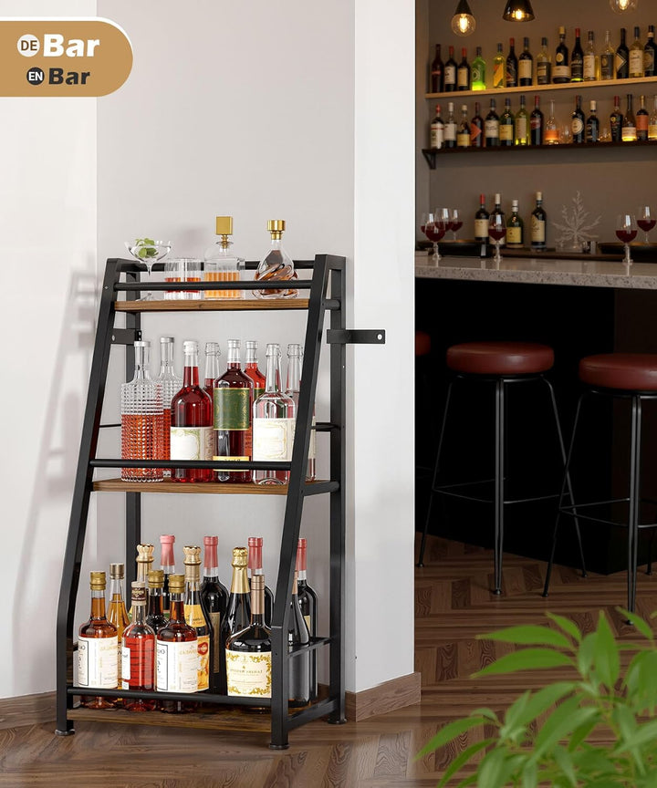 Yorbay 3-Stöckiges Freistehendes Weinregal mit Geländer: Modern Metall-Holz Flaschenregal für Wein u