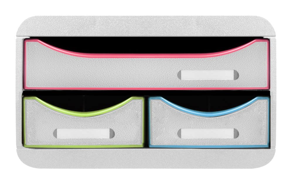 Exacompta 311913D Ablagebox Harlekin mit 1 Schublade für DIN A4+ und 2 schmalen Schubladen. Belastba