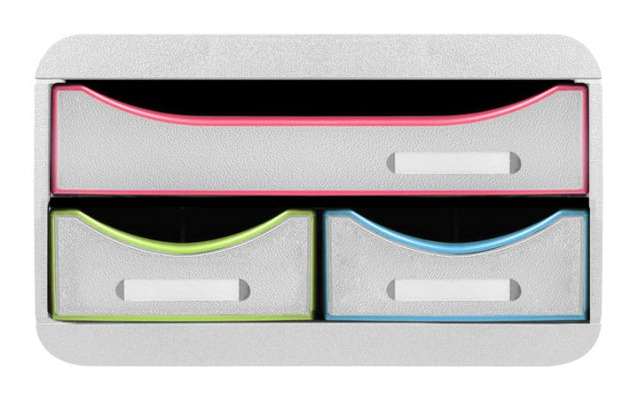 Exacompta 311913D Ablagebox Harlekin mit 1 Schublade für DIN A4+ und 2 schmalen Schubladen. Belastba