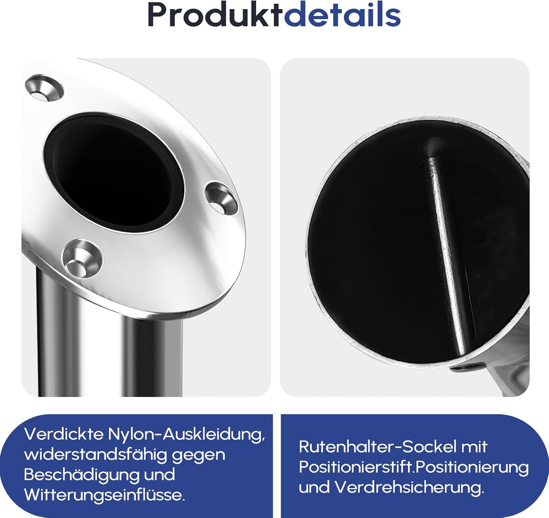 Angelrutenhalter 2er-Pack, 316 Edelstahl 15°/30°/90° Rutenhalter für Angelboote, bündige Montage mit