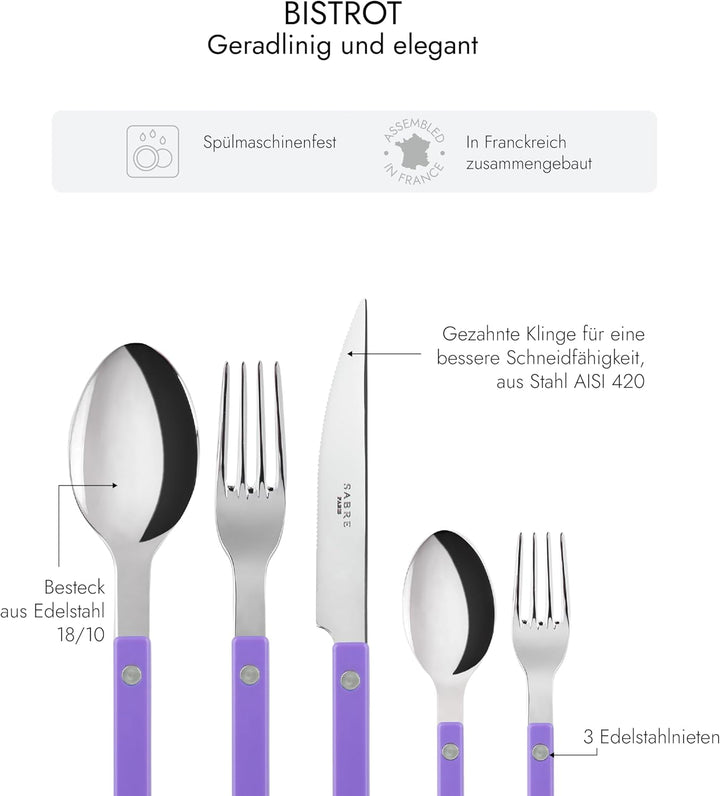 SABRE PARIS - Tafelbesteck, 5-teilig - Bistrot - Messer, Gabel, Esslöffel, Teelöffel & Kuchengabel -