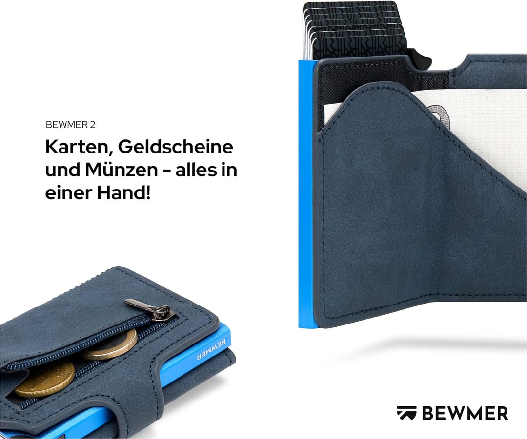 BEWMER 2 Shielded | Herren und Damen Slim Wallet mit RFID-Schutz Anti-Cloning | Kartenetui mit Münzf