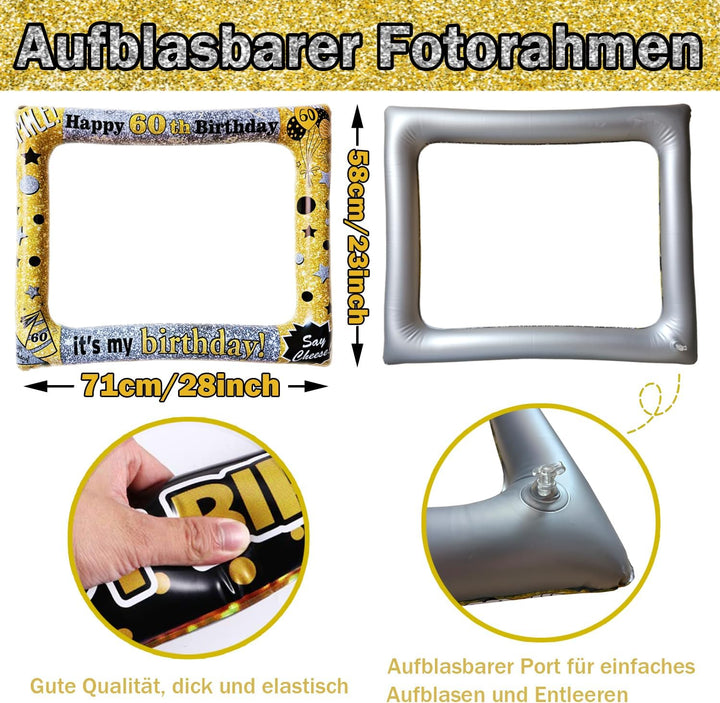60. Geburtstag Foto Requisiten 34 STK. Lustige Fotobox Accessoires Aufblasbarer Bilderrahmen Geburts
