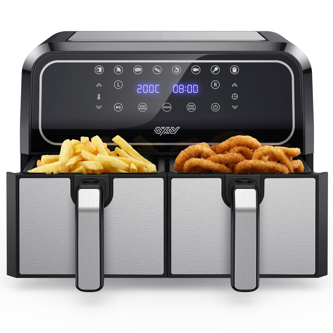 Innsky Dual Zone Heissluftfritteuse Doppelkammer 8L, 8 Programmen Heissluftfritteuse Doppelt, Airfry