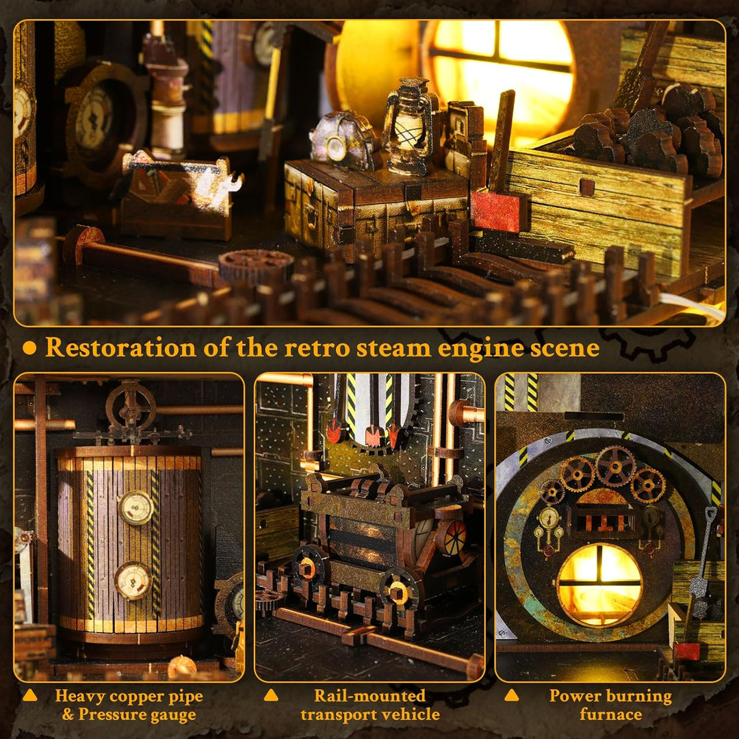 DIY Book Nook Kit - Miniatur Haus, 3D Holz Puzzle Buchstütze Bücherregaleinsatz mit LED-Sensorlicht,
