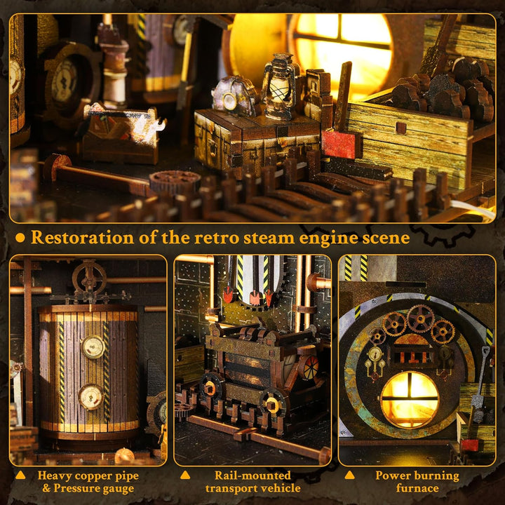 DIY Book Nook Kit - Miniatur Haus, 3D Holz Puzzle Buchstütze Bücherregaleinsatz mit LED-Sensorlicht,