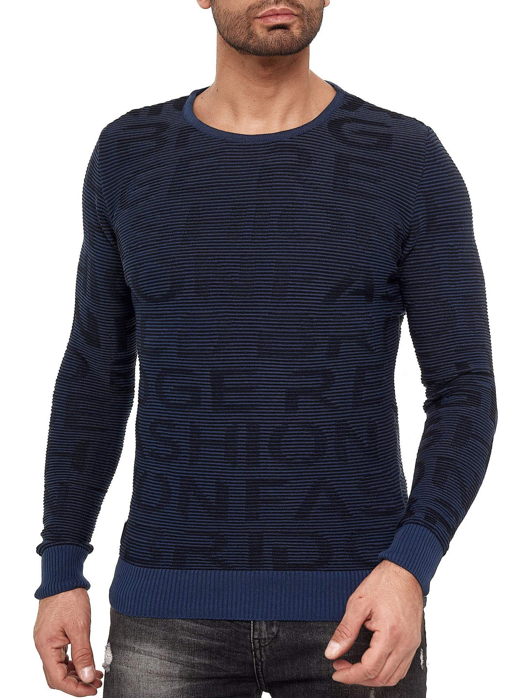 Red Bridge Herren Pullover Strickpullover 3D Structure Kontrast S Blau, S Blau
