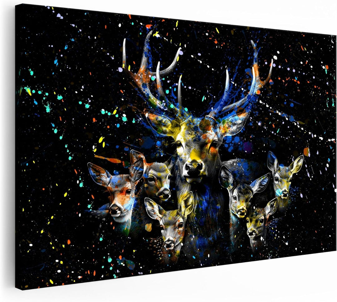 Artmazing | Hirschfamilie Bild bunt | Poster & Kunstdrucke | Bild Hirsch bunt | Pop Art Bilder | S A