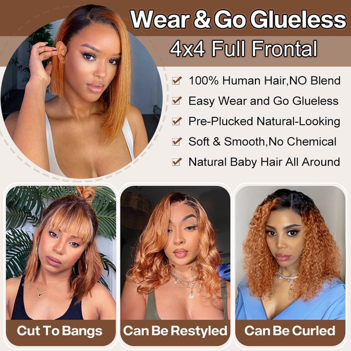 BLISSHAIR Short Bob Lace Front Perücke, Kurzer Bob Wigs 4x4 Lace Closure Human Hair Wigs 10A Brasili