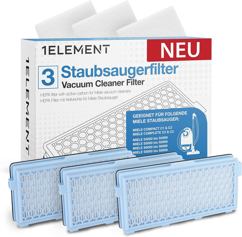 3 Filter für Miele Staubsauger [Compact C1 & C2, Complete C2 & C3, S8340] – 3 HEPA Filter und 3 Moto