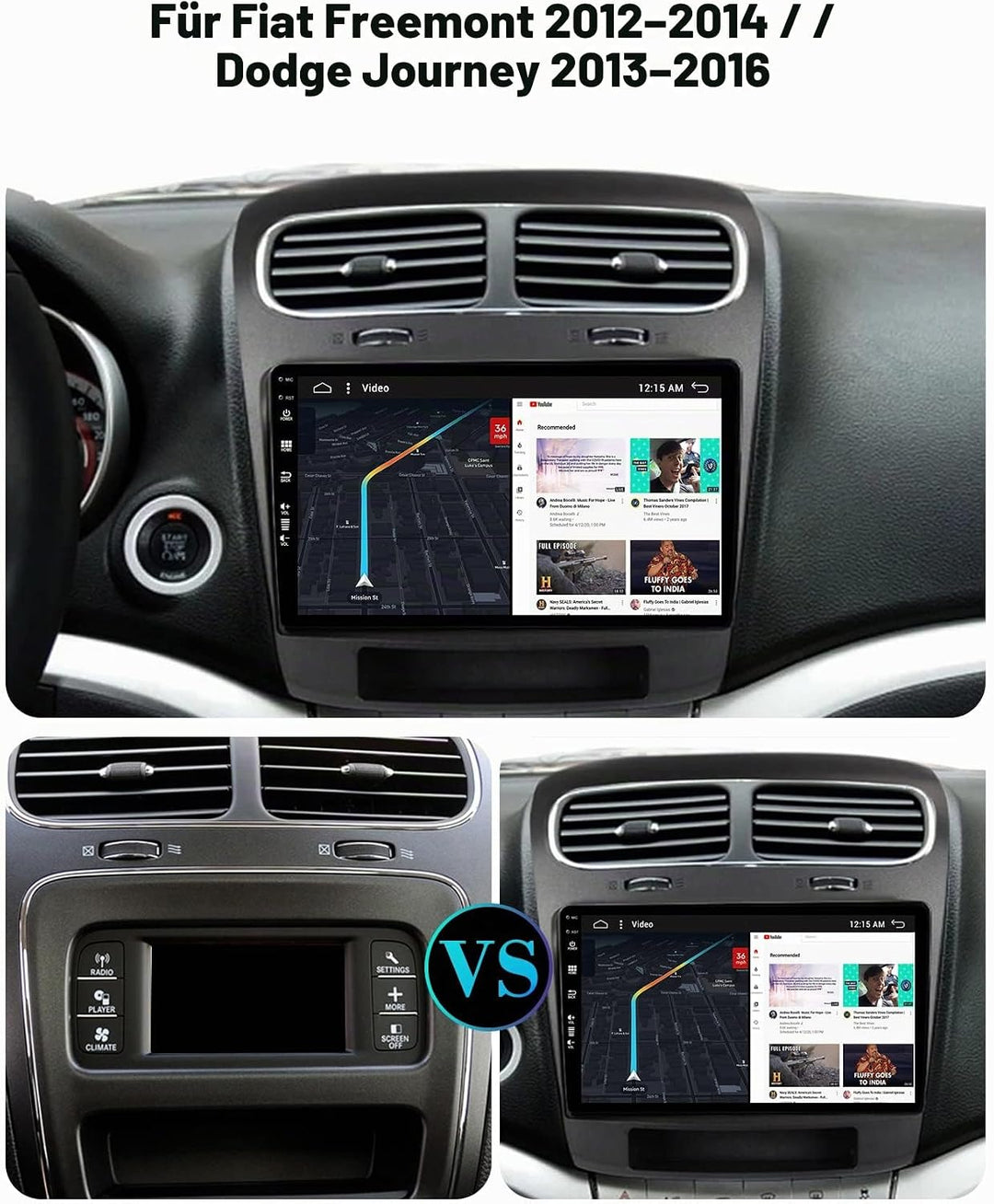 SXAUTO - 6G+128G - Android 12 IPS Autoradio für FIAT Freemont Dodge Journey Leap (2012-2020) - Einge