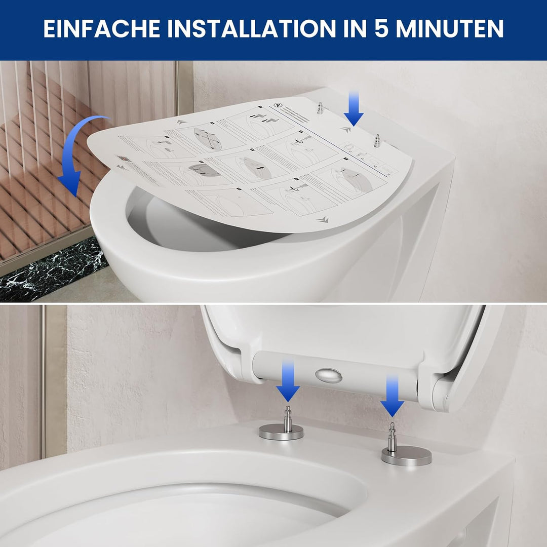 CECIPA Toilettendeckel mit Absenkautomatik, WC Sitz Oval, Klodeckel Absenkautomatik, Klobrille Weiss