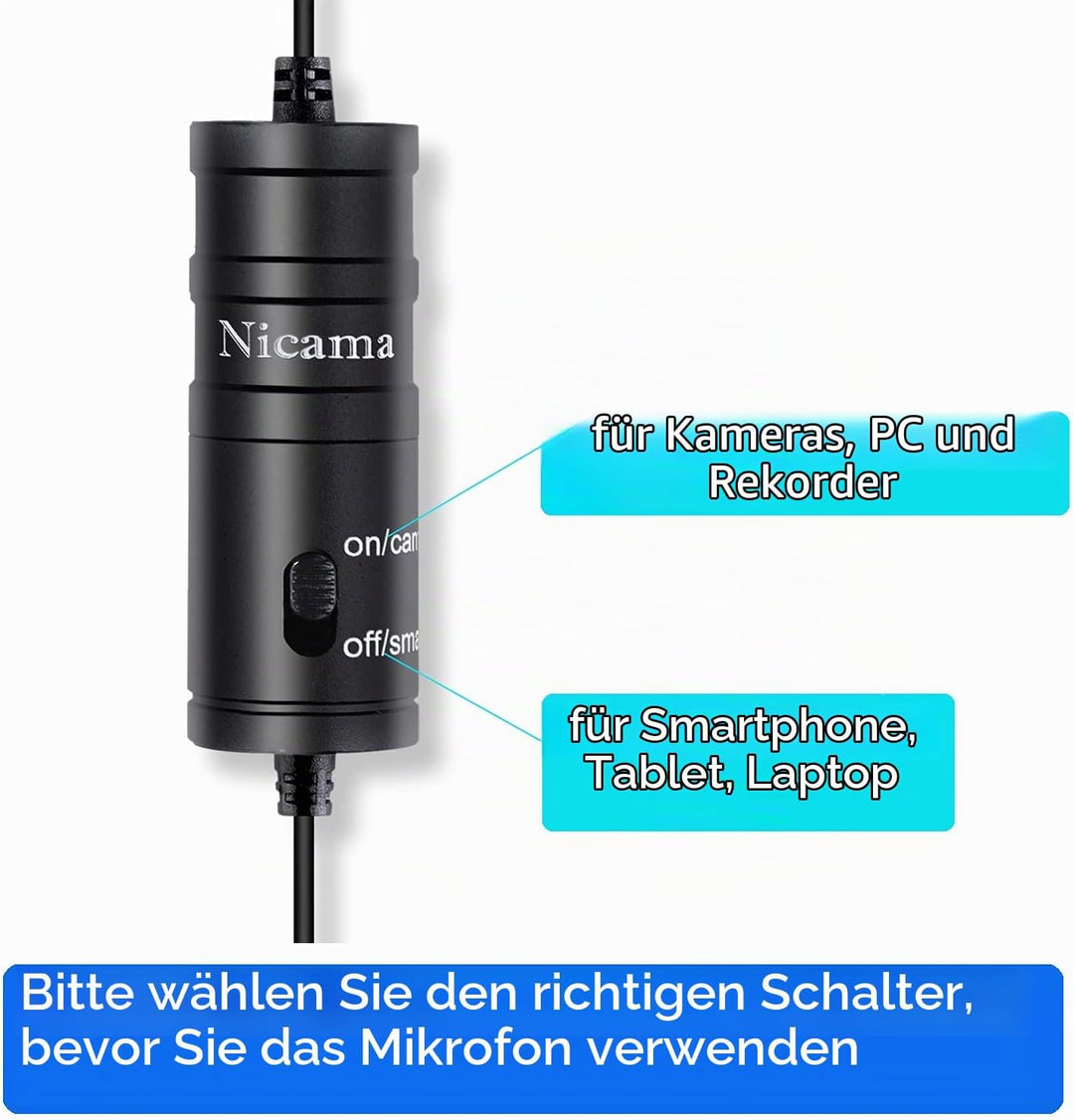 Nicama LVM1 Lavalier Mikrofon mit 1 Windschutzscheibe, Kondensator Freisprech Ansteck Revers Mikrofo