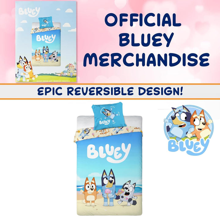 BrandMac Bluey Kinderbettwäsche-Set | Einzelbettgrösse Bettbezug 140x200 cm mit Kissenbezug 50x70 cm
