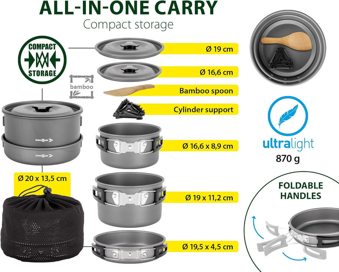 BRUNNER 0802026N Popote Outdoor Aluminium Topfset Packpot Ultralite 20 für 4/5 Personen