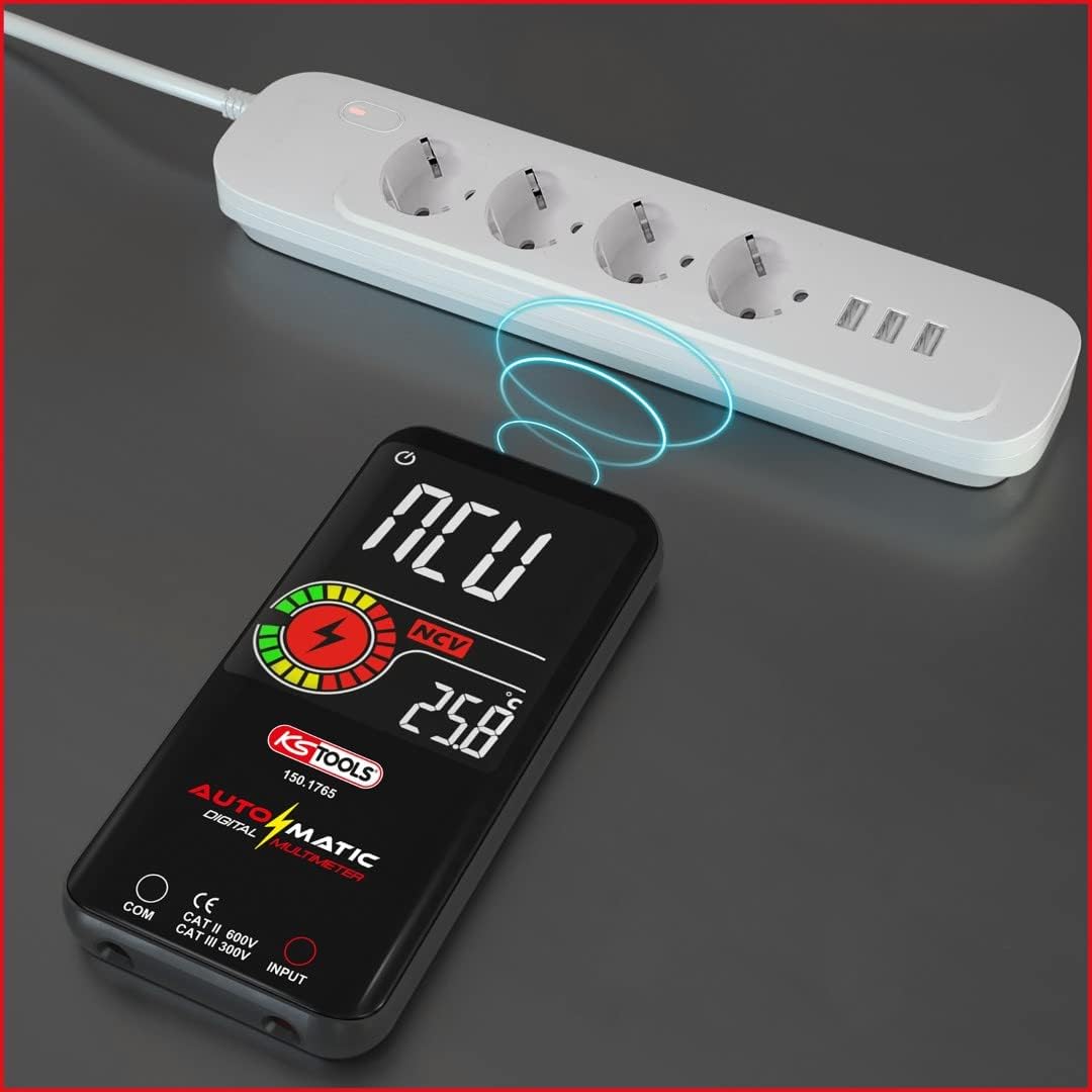 KS Tools 150.1765 Automatik Digital-Multimeter inkl. Prüfspitzen, Rot-schwarz