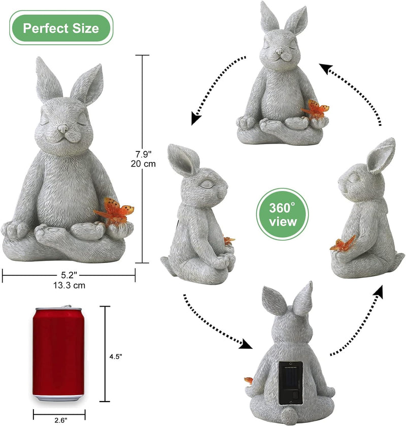 Yeomoo Meditation Yoga Kaninchen Figuren Deko Zimmer Gartendeko für Drau: Hase mit Solar Schmetterli