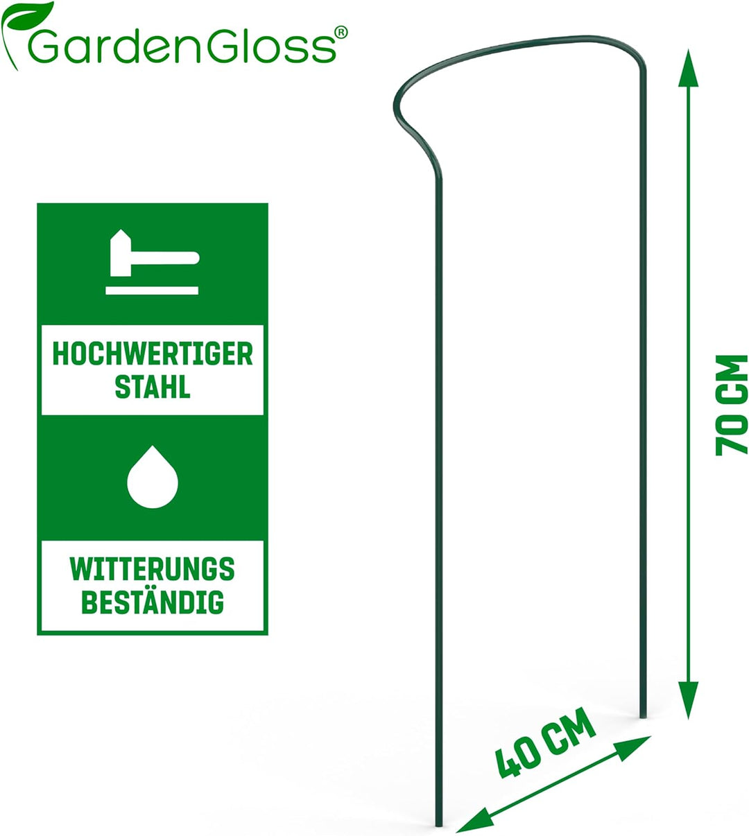 GardenGloss® Strauchstützen aus beschichtetem Stahl (5 Stück) - Staudenhalter halbrund 70cm x 40cm -
