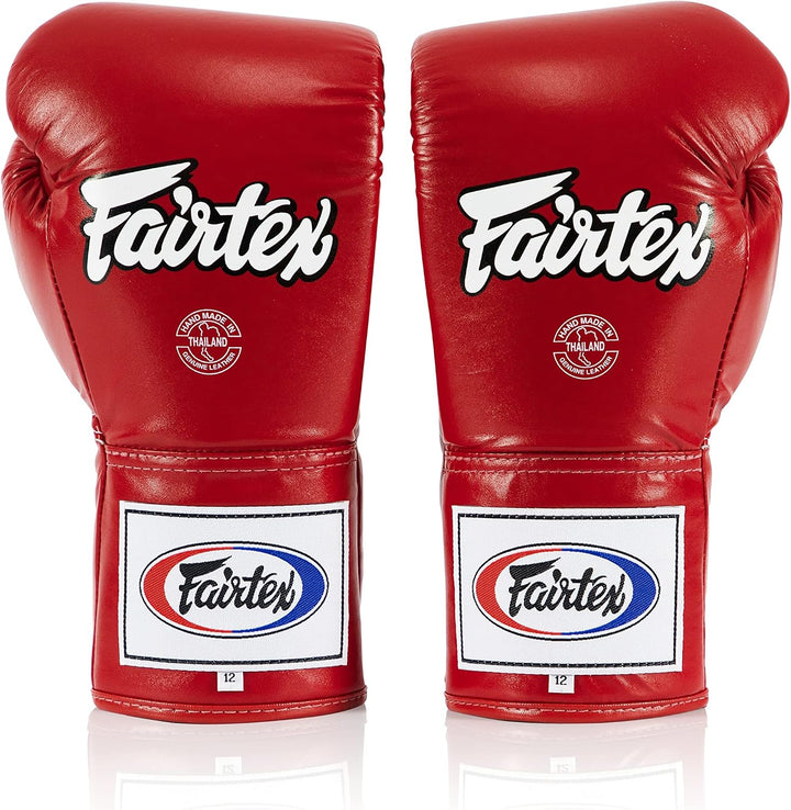 Fairtex Pro Leder-Wettkampfhandschuhe mit Schnürung, für Muay Thai und Boxen Rot 10 oz, Rot 10 oz