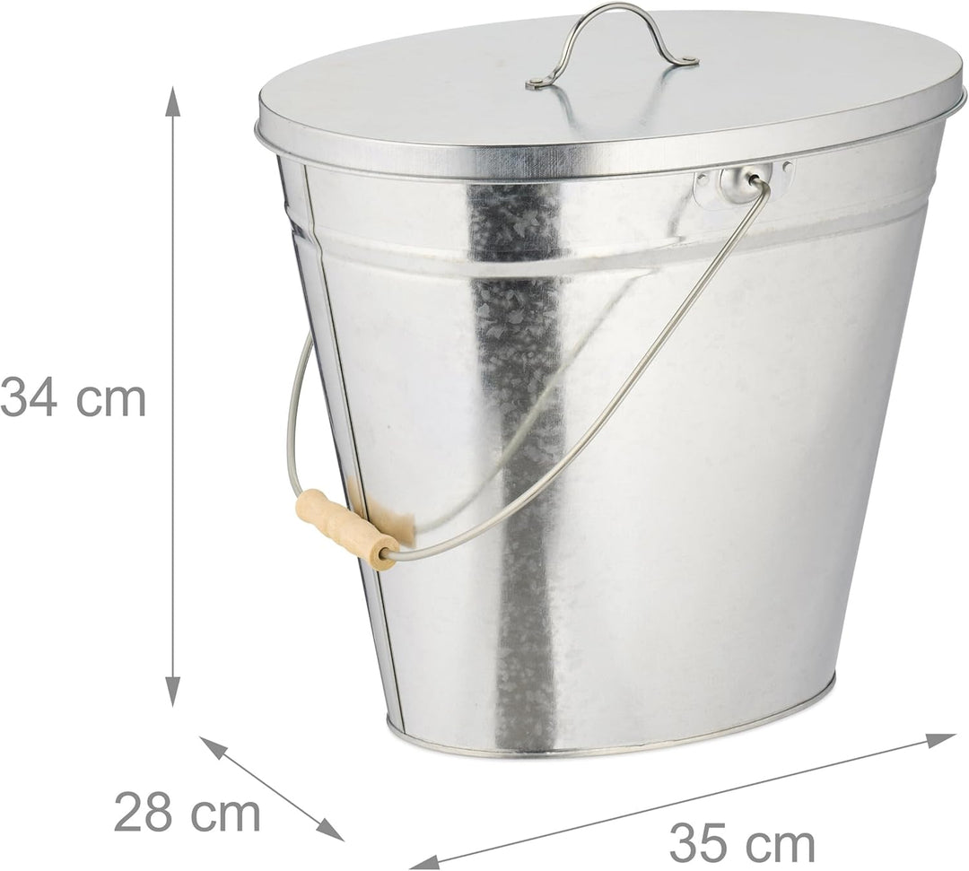 Relaxdays Ascheeimer mit Deckel, 12 l, Aschetonne mit Henkel, für Kohle & Asche, Kamin, Ofen, verzin