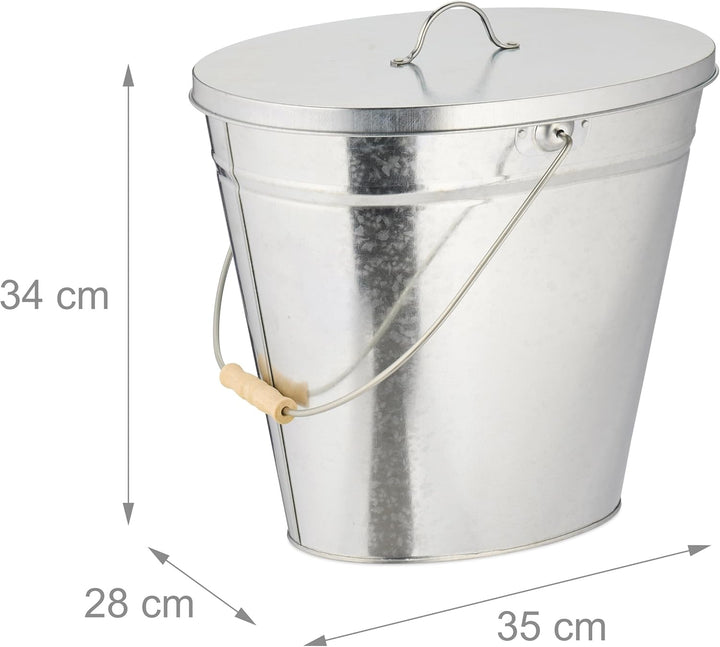 Relaxdays Ascheeimer mit Deckel, 12 l, Aschetonne mit Henkel, für Kohle & Asche, Kamin, Ofen, verzin