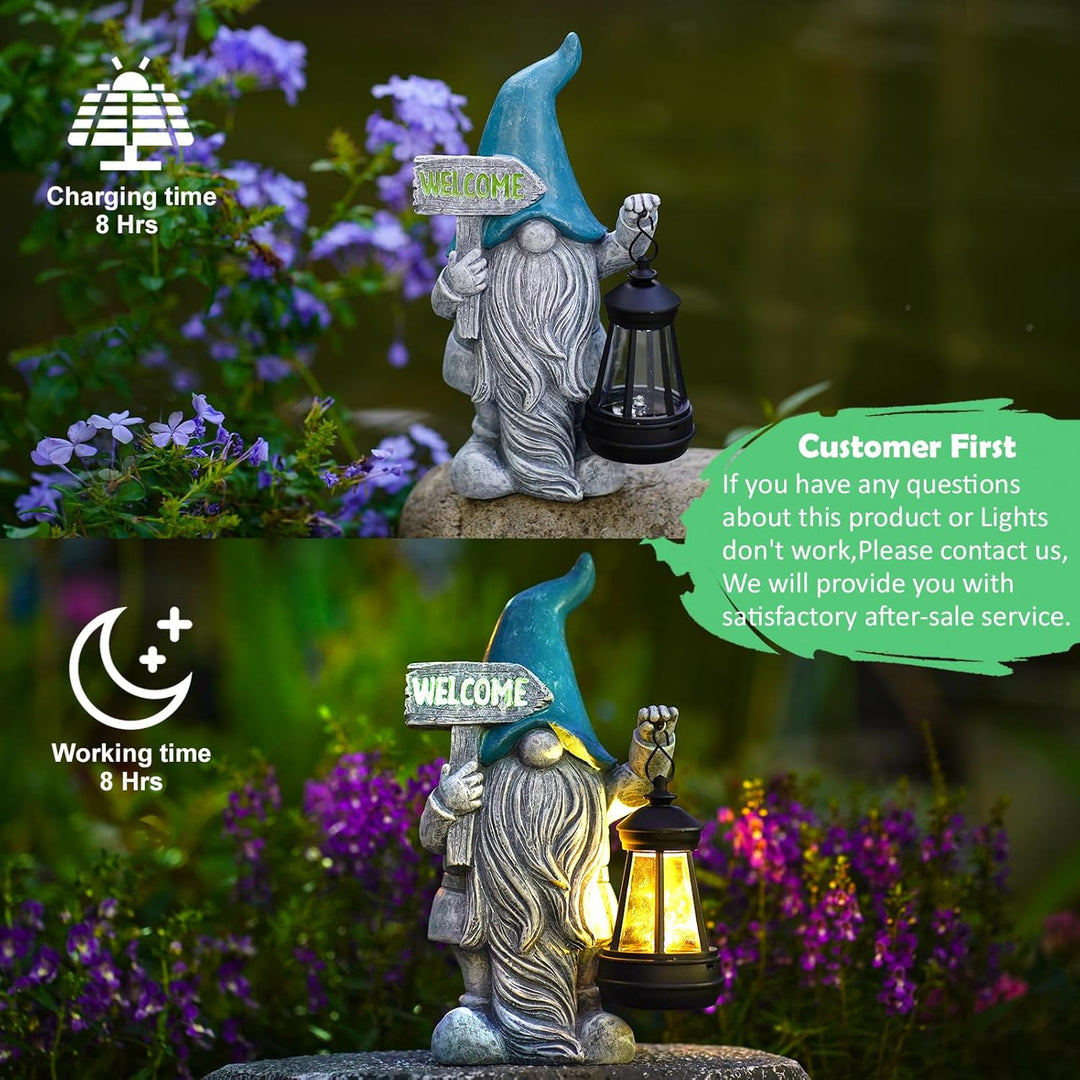 Yeomoo Gartenzwerge Lustig mit Solarlampen für Aussen Gartendeko: Gartenzwerge Willkommen Solar Gart