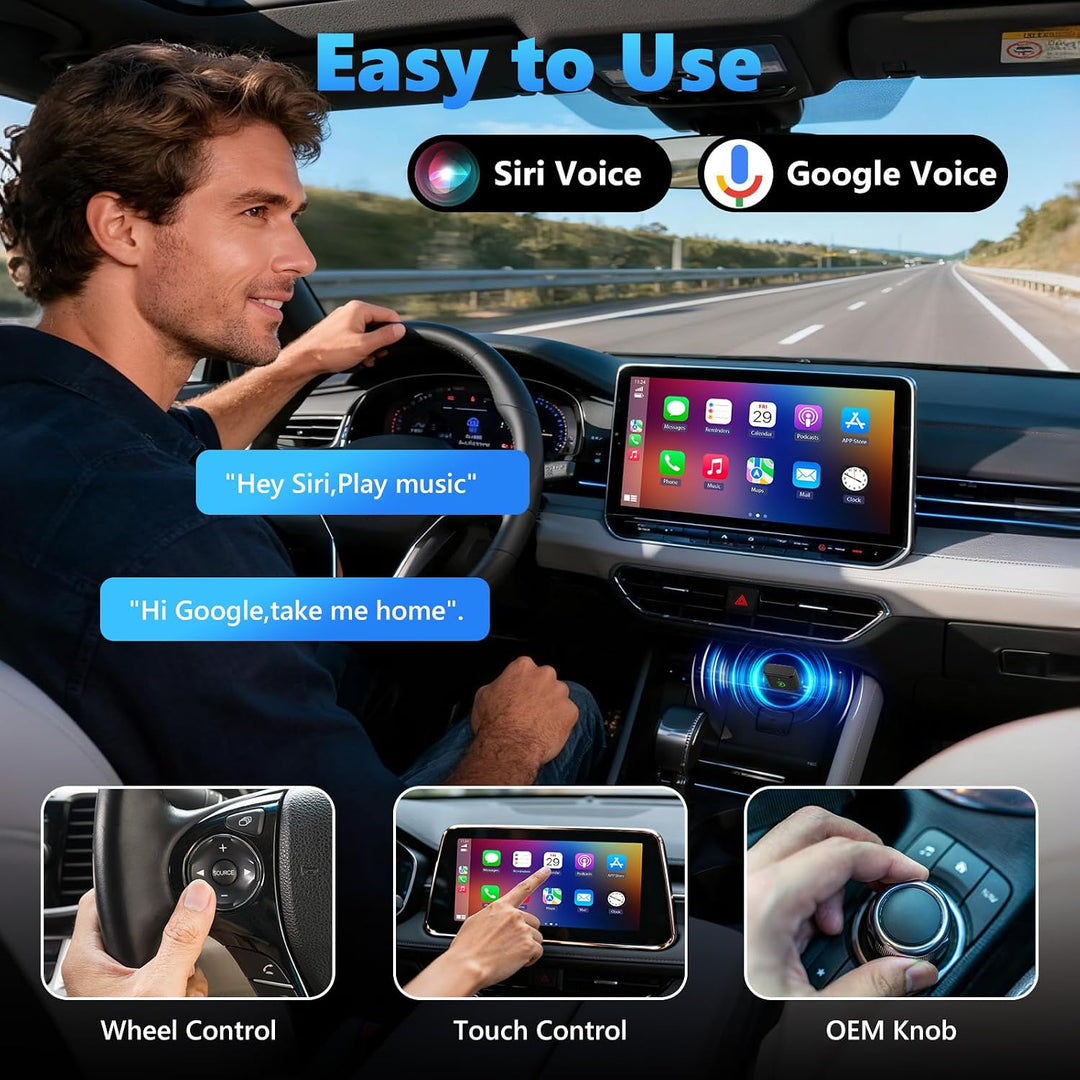 2 in 1 Wireless CarPlay Adapter &amp; Android Auto Wireless Adapter, Bluetooth 5.3 &amp; 5.8GHz WiFi, Plug &amp;