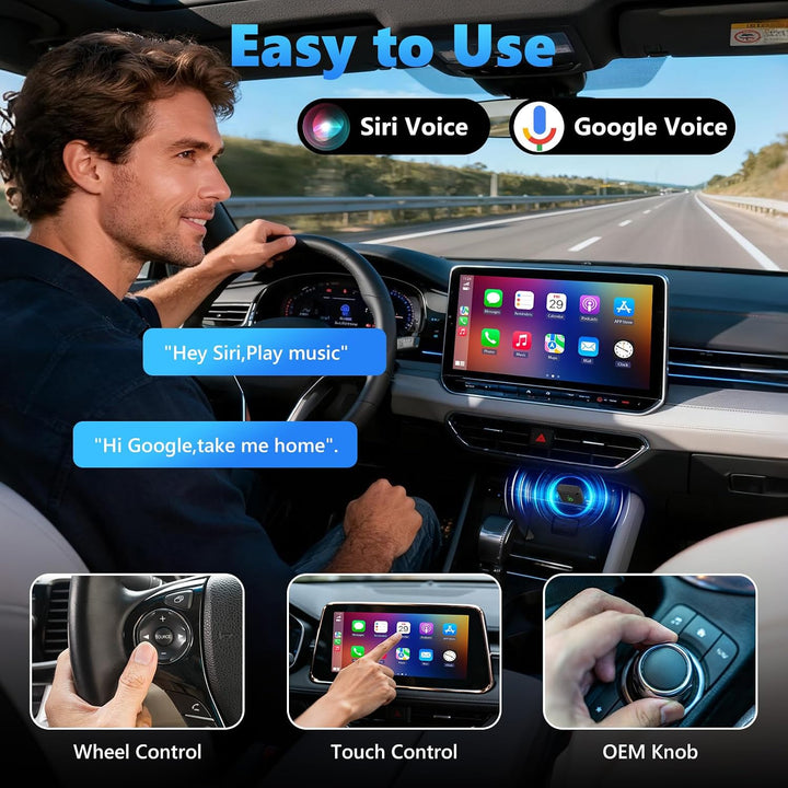 2 in 1 Wireless CarPlay Adapter &amp; Android Auto Wireless Adapter, Bluetooth 5.3 &amp; 5.8GHz WiFi, Plug &amp;