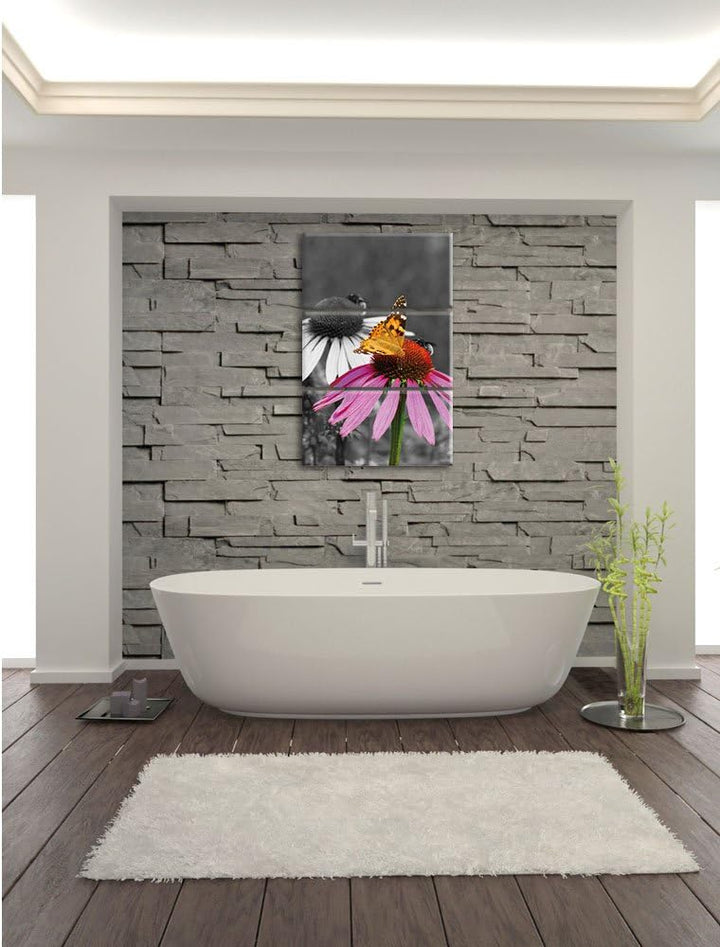 Pixxprint Schmetterling auf Kornblume als Leinwandbild/Grösse: 3 Teilig (120x80) cm/Wandbild/Kunstdr