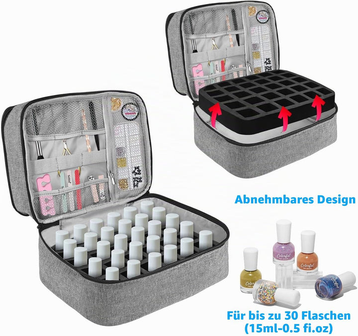 Nagellack Organizer Tasche, Doppelschicht Nagellack Aufbewahrung Box, Organizer Koffer für Nageldesi